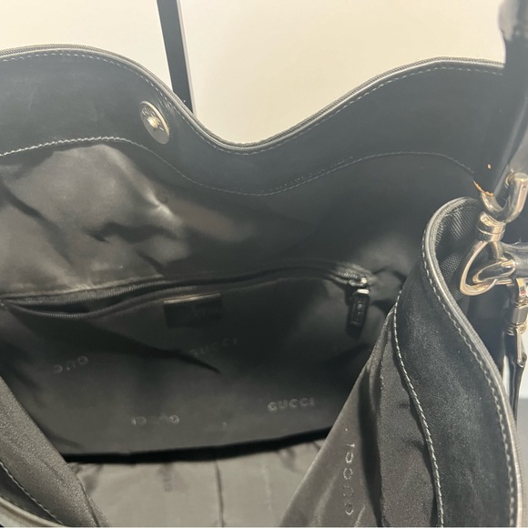 Gucci black nylon canvas hobo bag with leather strap and bamboo handle - Picture 14 of 15